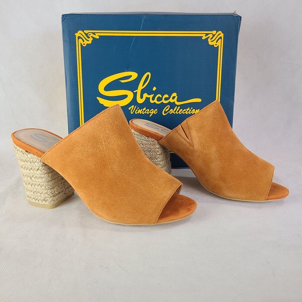 New SBICCA Vintage Collection Womens (7) Bussey Orange Suede Jute Heeled Sandals